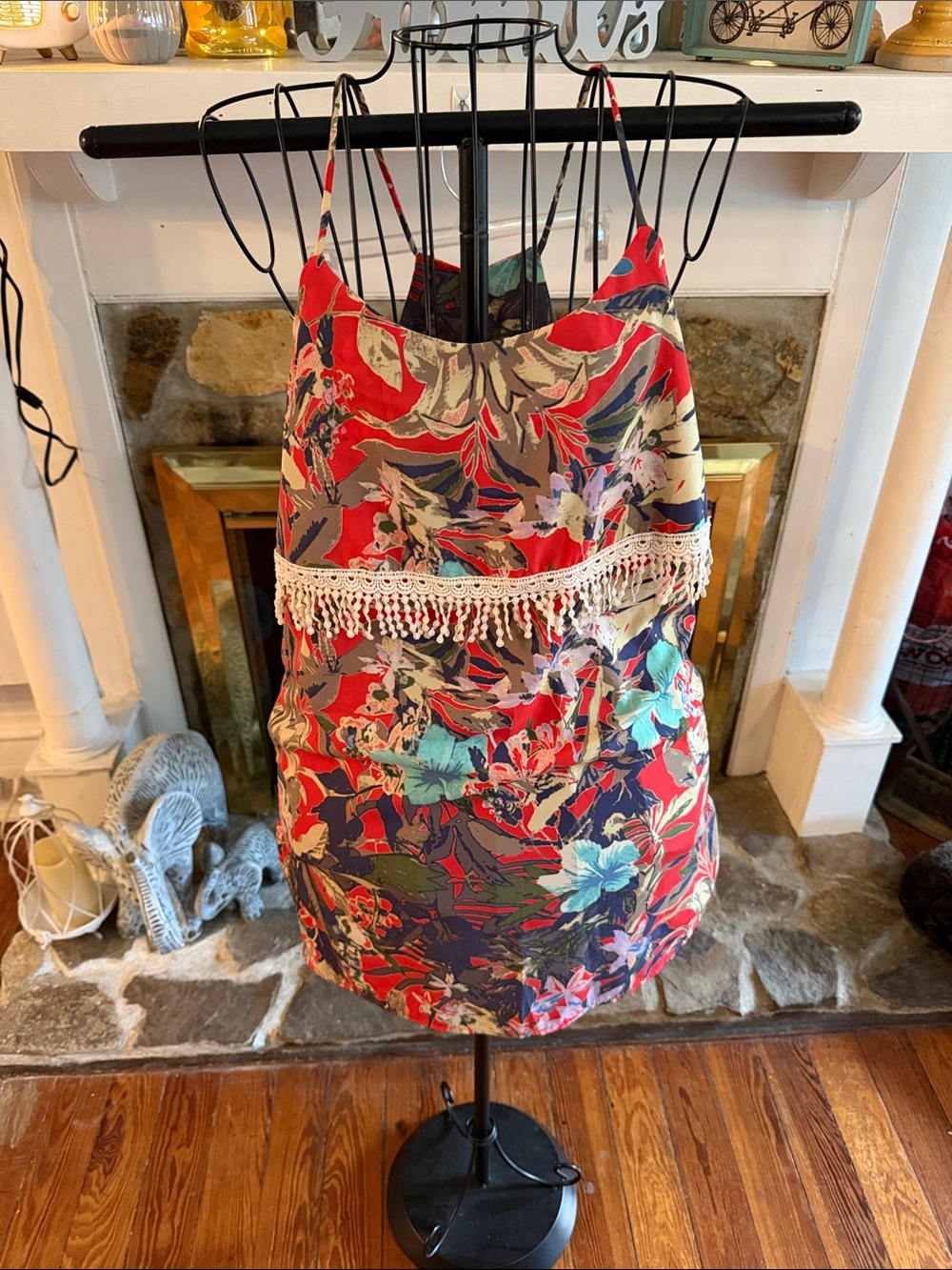 Peppermint Red Multi Floral Cami with Navy and Lavender Accents